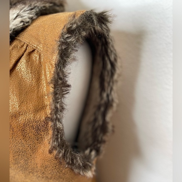 Boho Chic Leather Vest Faux Fur Trim Western Festival Layering Fall Piece PLarge - Picture 12 of 16